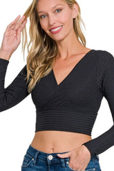 Zenana Ribbed Surplus Waist Band Long Sleeve Top OutfitFlow